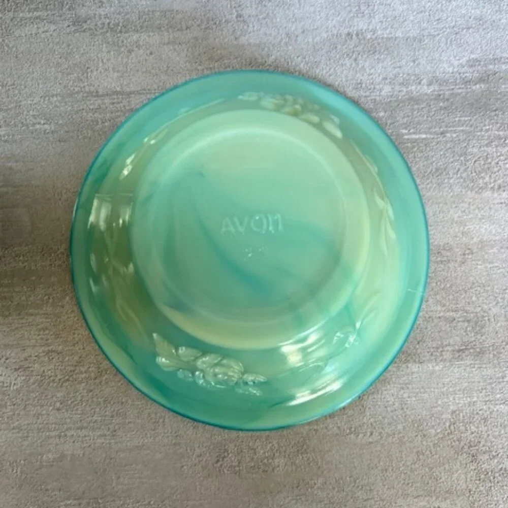 Vintage Avon Green Slag Glass Pitcher & Basin Vanity Set